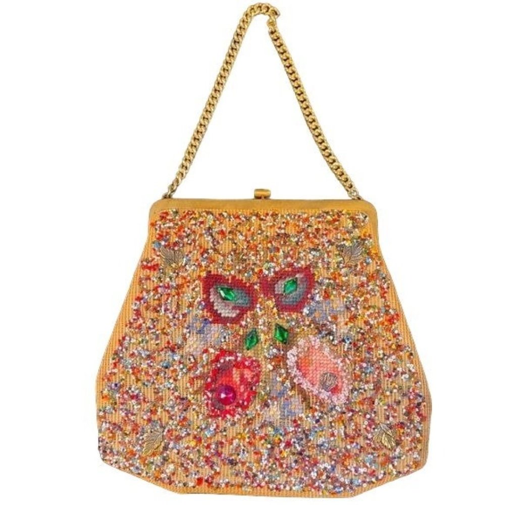 Antique Soure Bag New York Stunning Beaded Floral Purse
